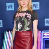 AMBER HEARD LEATHER SKIRT RED