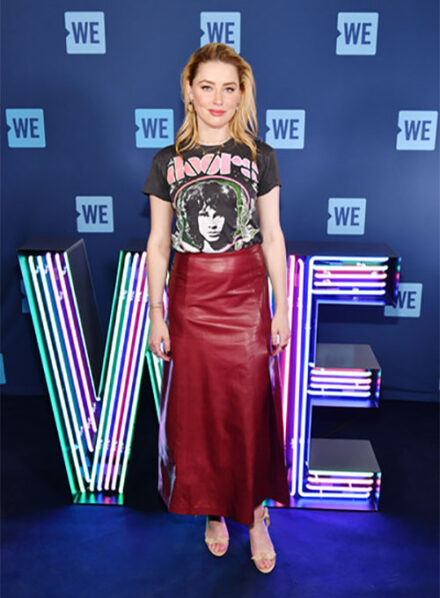 AMBER HEARD LEATHER SKIRT RED