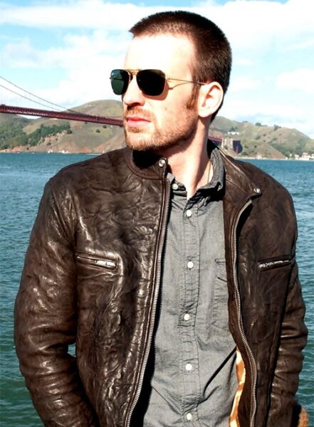 CHRIS EVANS PLAYING IT COOL LEATHER JACKET