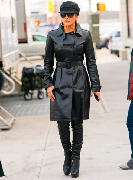 JENNIFER LOPEZ HUSTLERS LEATHER TRENCH COAT