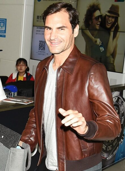 ROGER FEDERER LEATHER JACKET BROWN