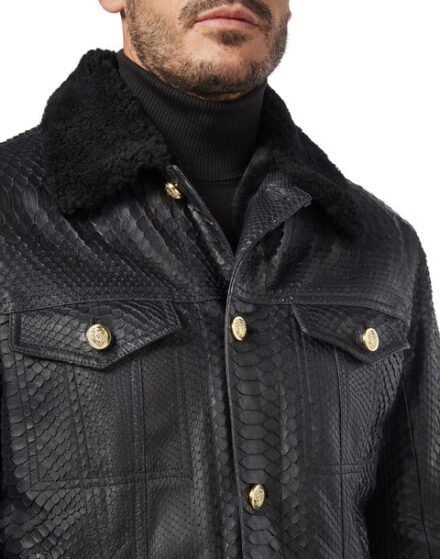 BILLIONAIRE LEATHER JACKET WITH PYTHON LUXURY