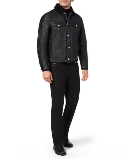 BILLIONAIRE LEATHER JACKET WITH PYTHON LUXURY - Image 3