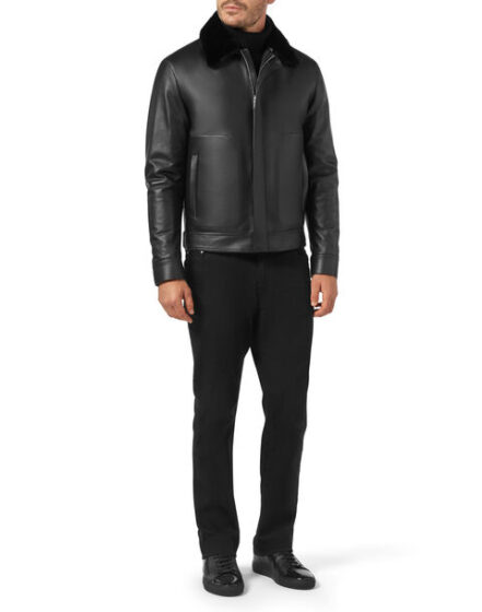 BILLIONAIRE LEATHER BLOUSON WITH FUR COLLAR CREST