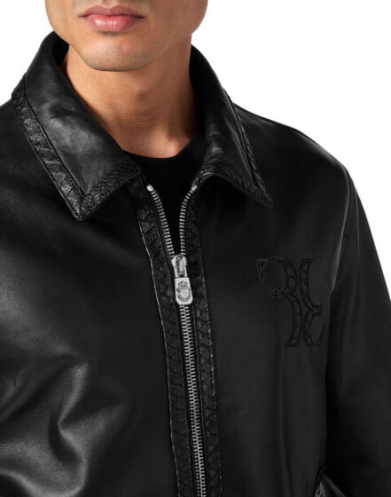 BILLIONAIRE LEATHER BOMBER WITH PYTONE INSERTS