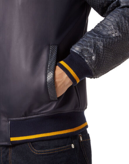 BILLIONAIRE PYTHON LEATHER MIX BOMBER - Image 5