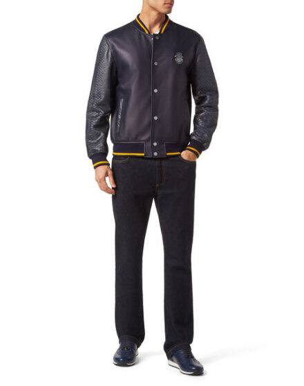 BILLIONAIRE PYTHON LEATHER MIX BOMBER
