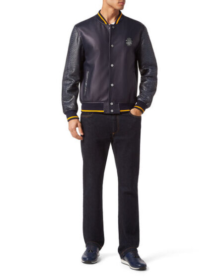BILLIONAIRE PYTHON LEATHER MIX BOMBER