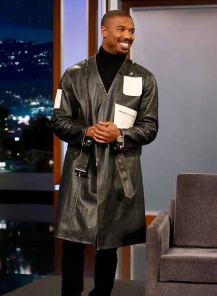 MICHAEL B JORDAN LEATHER LONG COAT