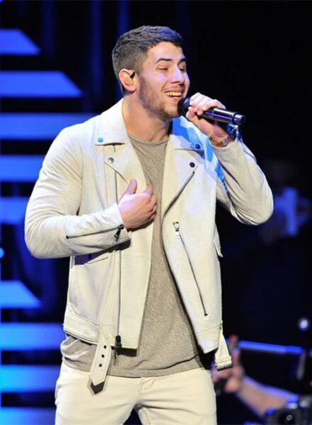 NICK JONAS LEATHER JACKET WHITE